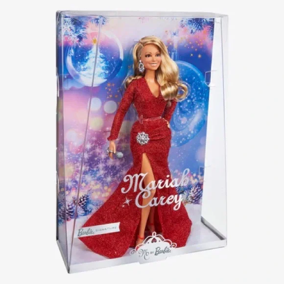 Barbie Mariah Carey Doll, Holiday Collectible Glittery Red Gown Silver Accessory